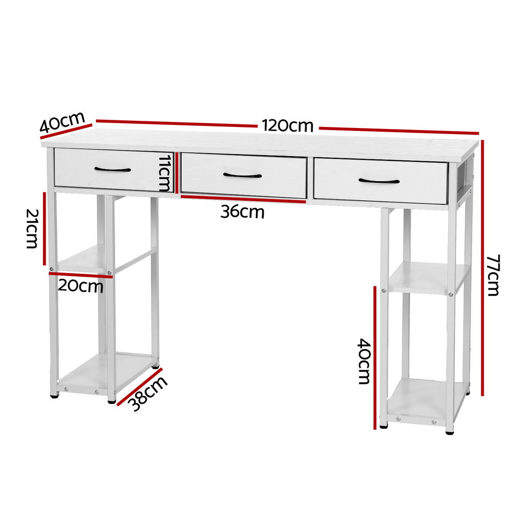 Callan Storage Desk with Drawers & Shelves – White – 120 cm