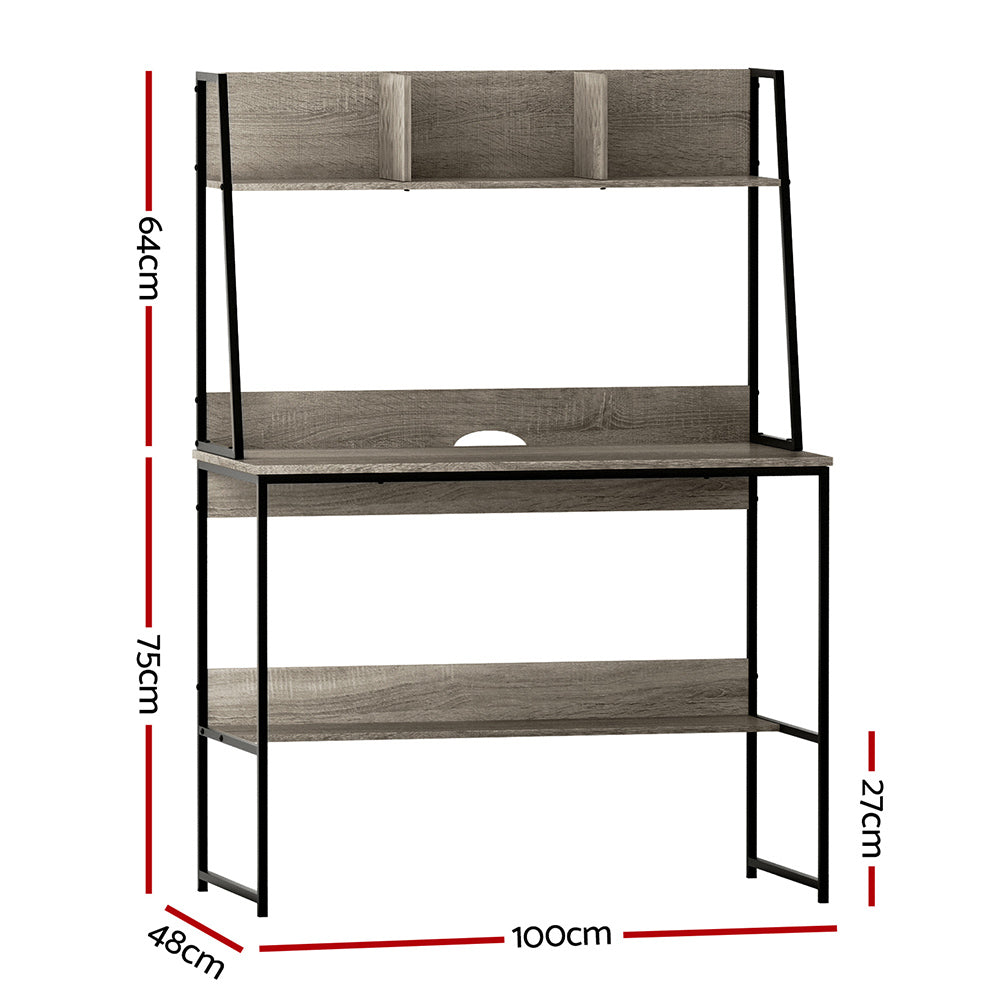 Hendon Computer Desk with Bookshelf Storage – Grey – 100 cm