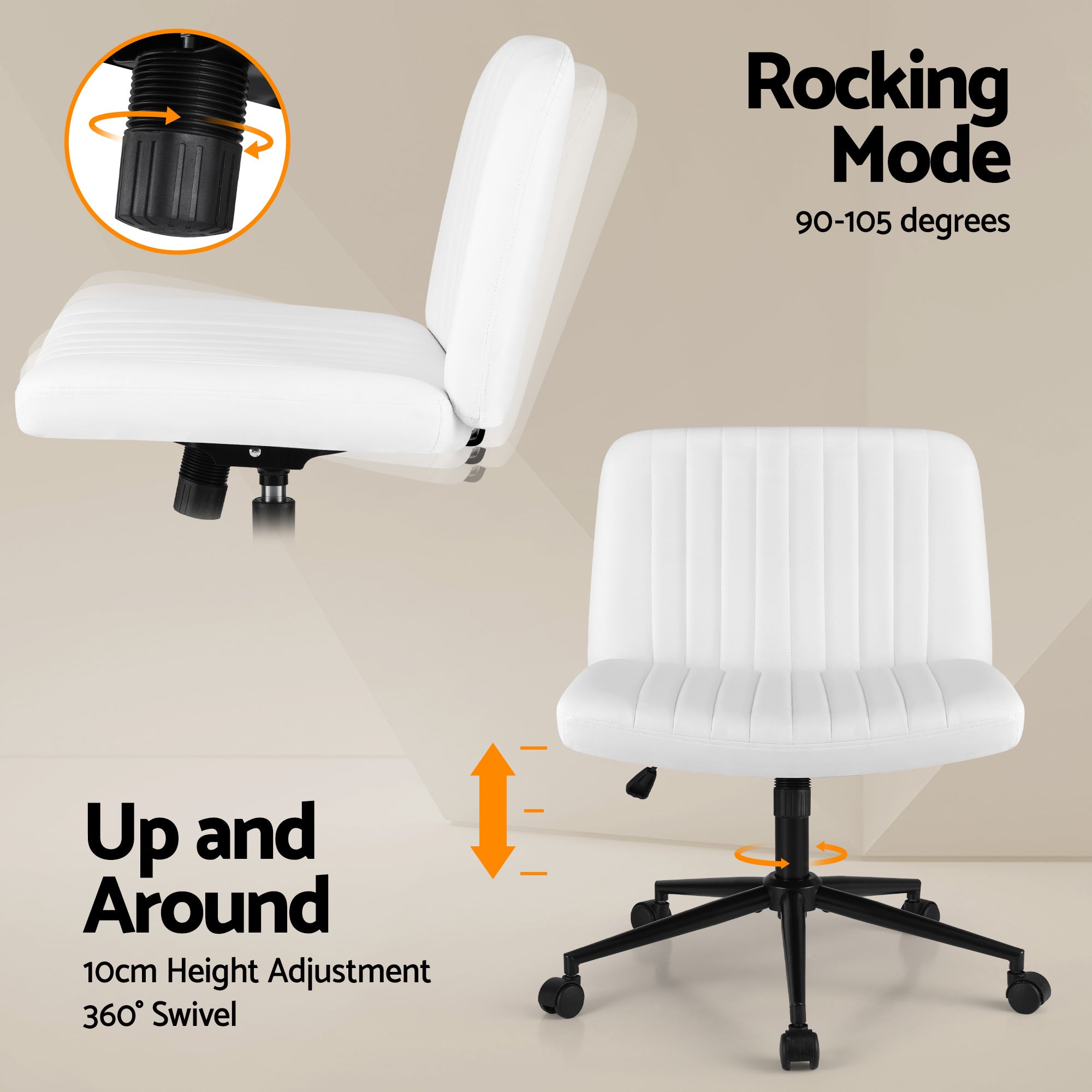 Serano Cross-Legged Office Chair – White – With Wheels