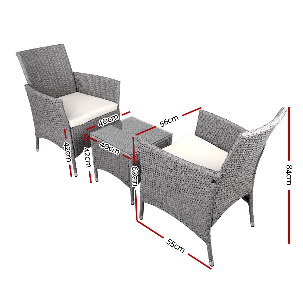 Riviera Outdoor Bistro Set – Grey – 3 Piece