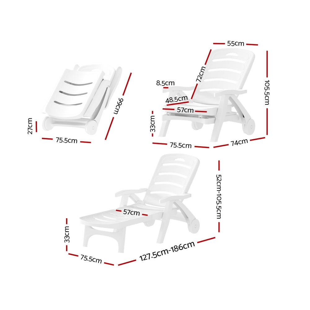 Solano Folding Sun Lounger – White – 150 kg