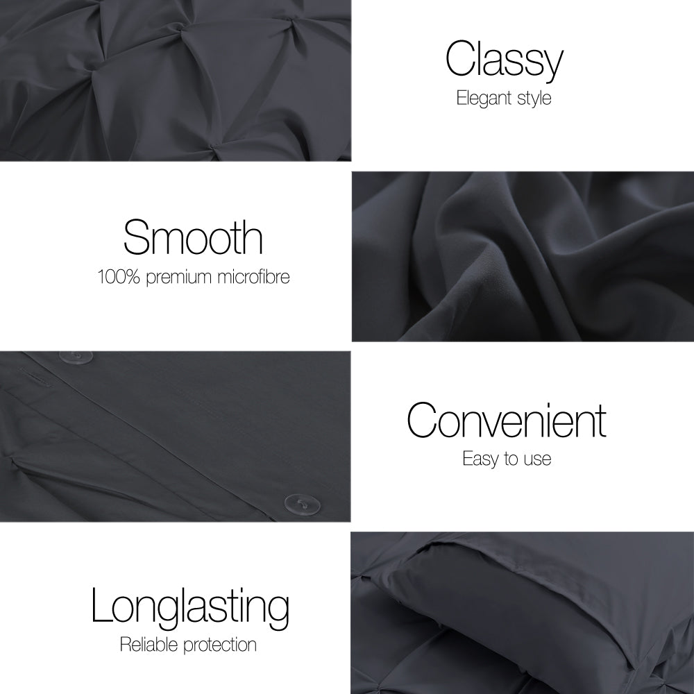 Selena Quilt Cover Set Diamond Pinch – Black – King