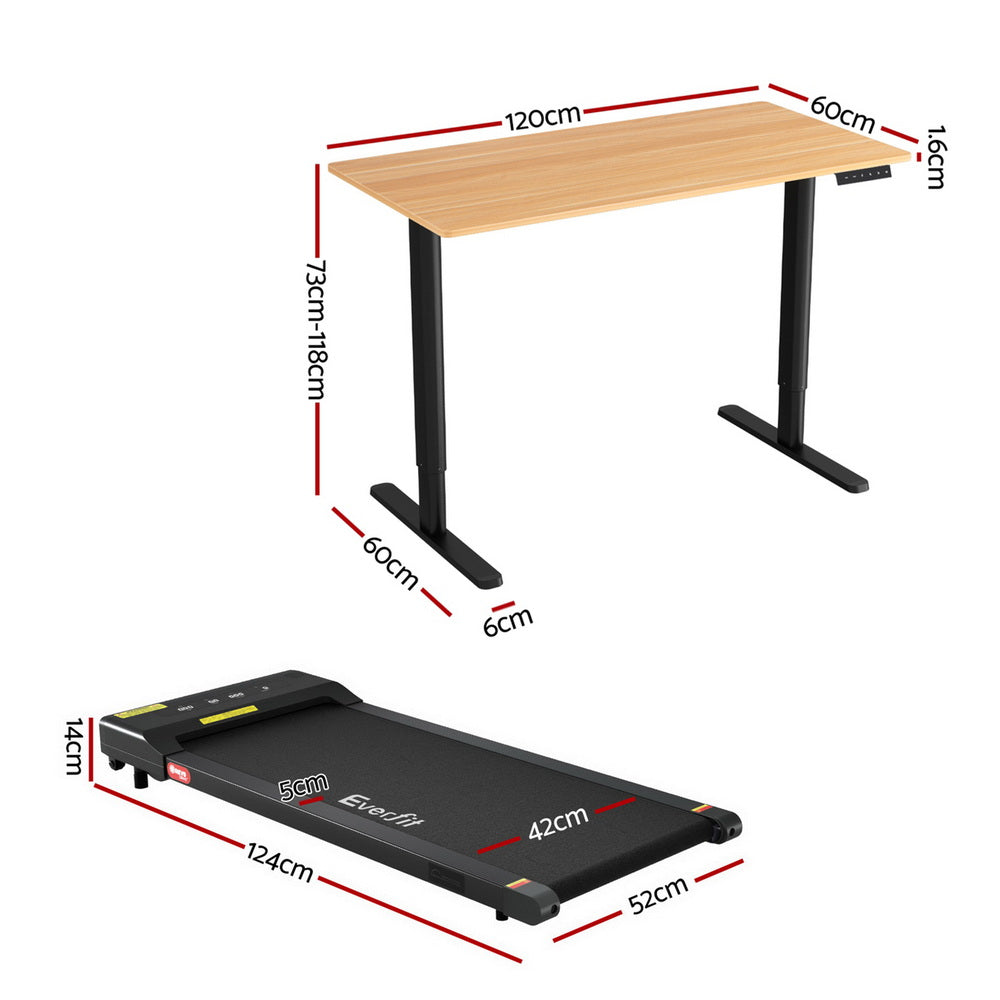 Kaplan Electric Treadmill Desk Combo – Black & Natural Wood – 120 cm