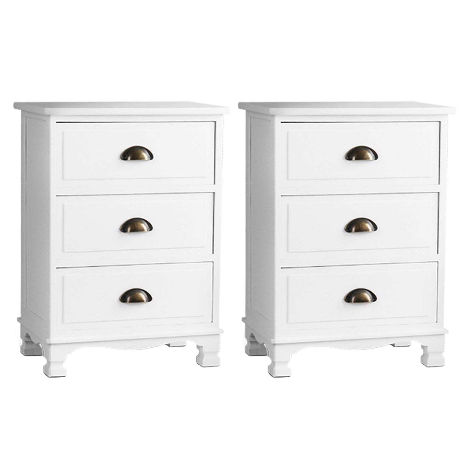 Arlo 2x Bedside Table 3 Drawers Vintage - THYME White