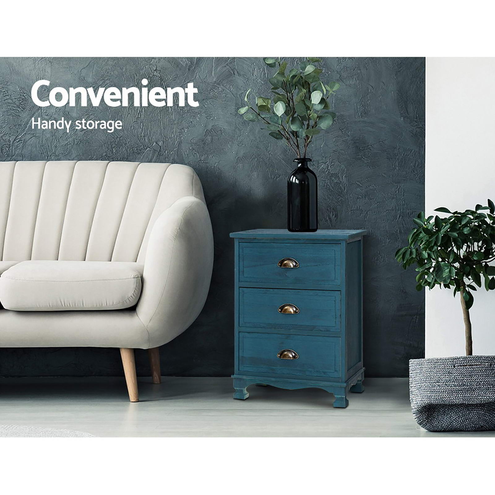Meridian Vintage Bedside Tables – Blue – Set of 2
