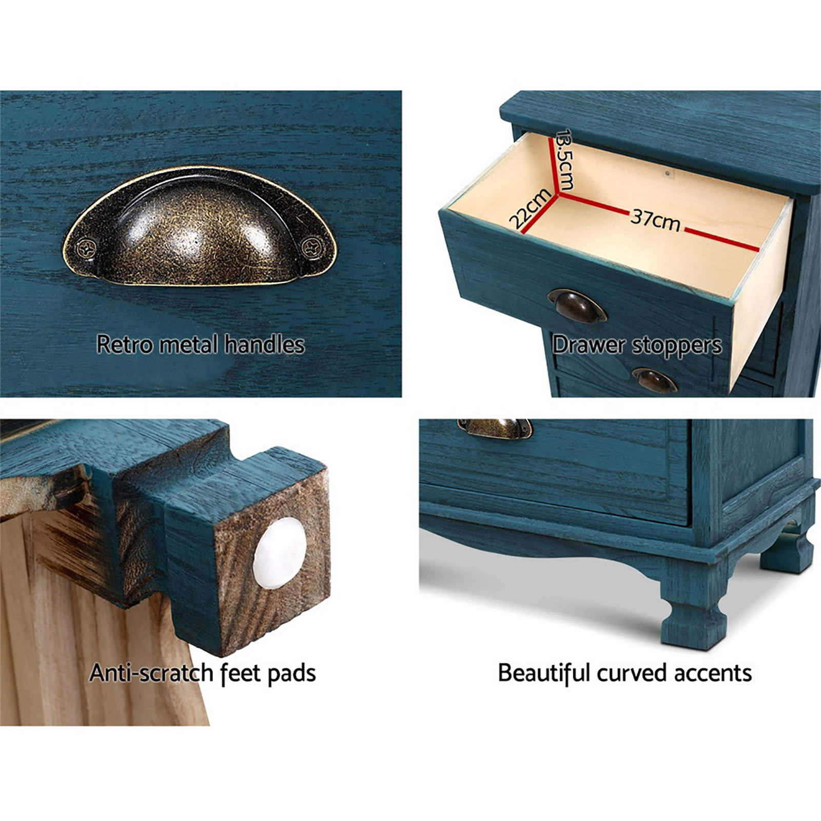 Meridian Vintage Bedside Tables – Blue – Set of 2