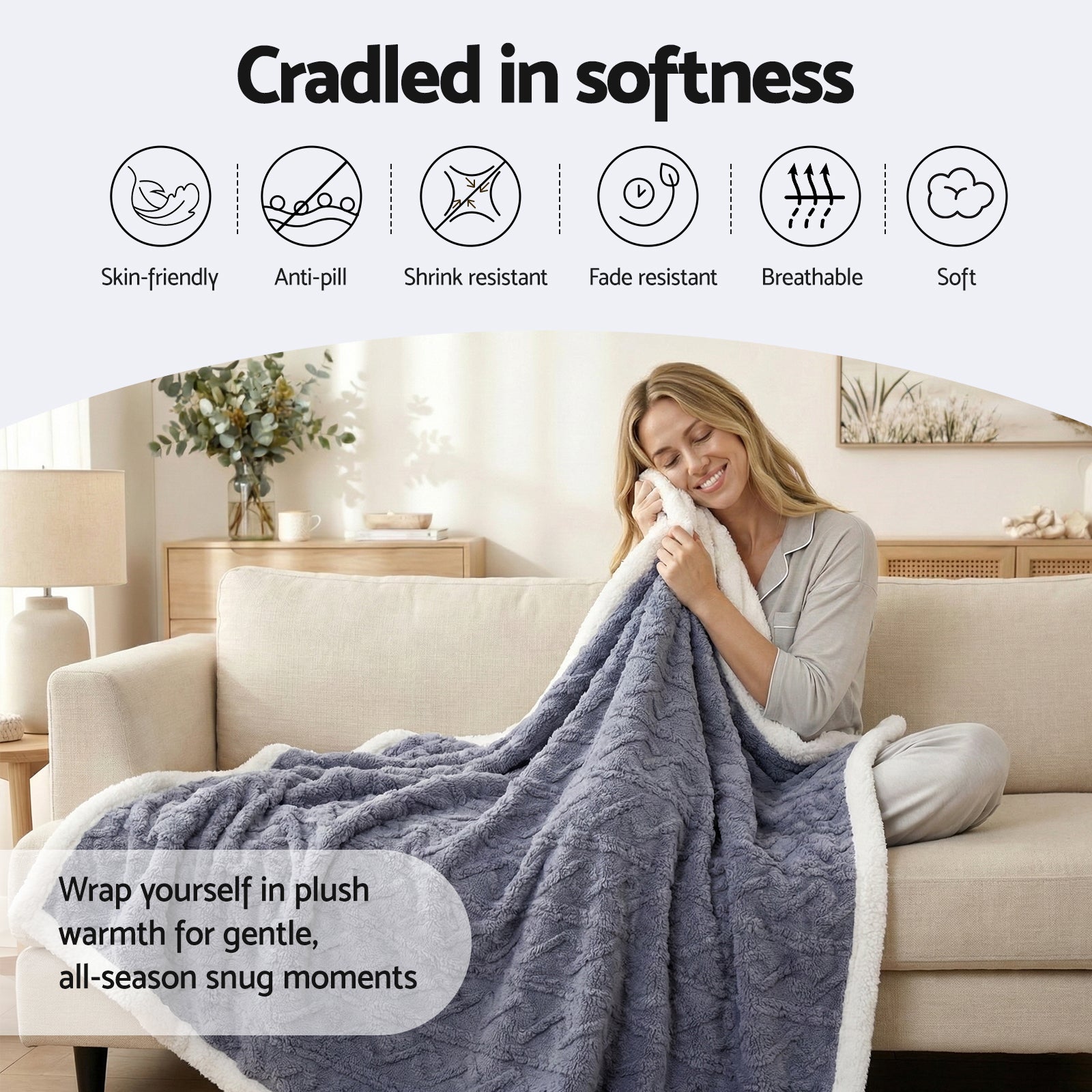Seraphina Two-Tone Cable Knit Throw Blanket – Grey – 152 × 203 cm