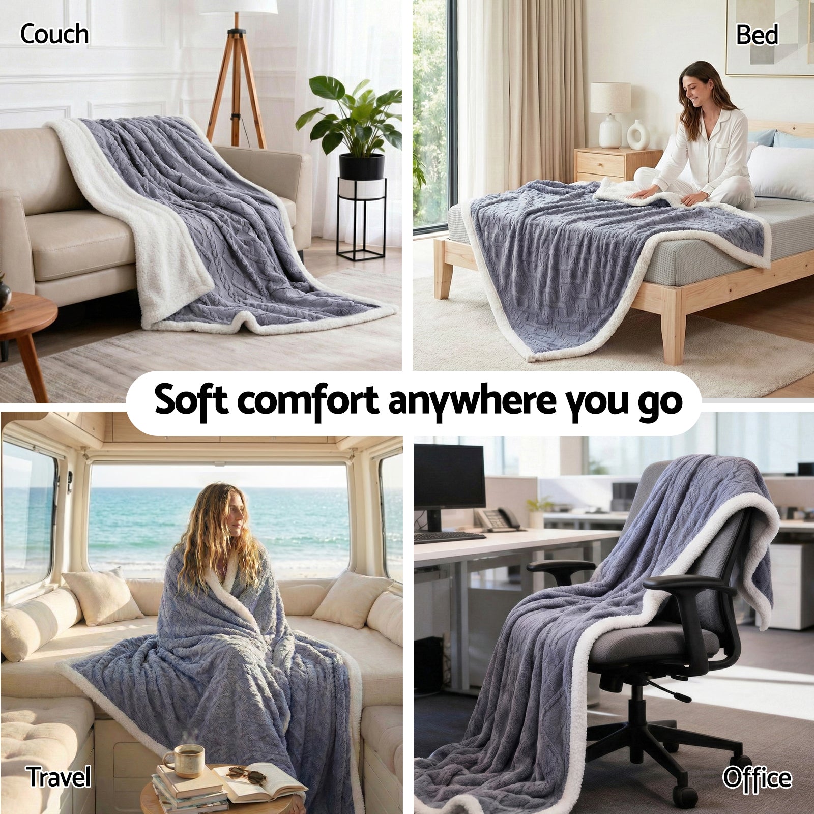 Cordelia Two-Tone Cable Knit Throw Blanket – Grey – 203 × 230 cm