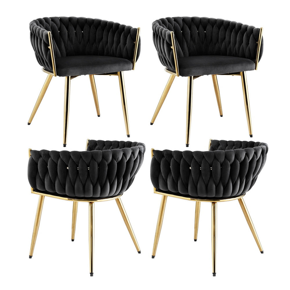 Linden 1 Set of 4 Dining Chairs Velvet Armchair Black