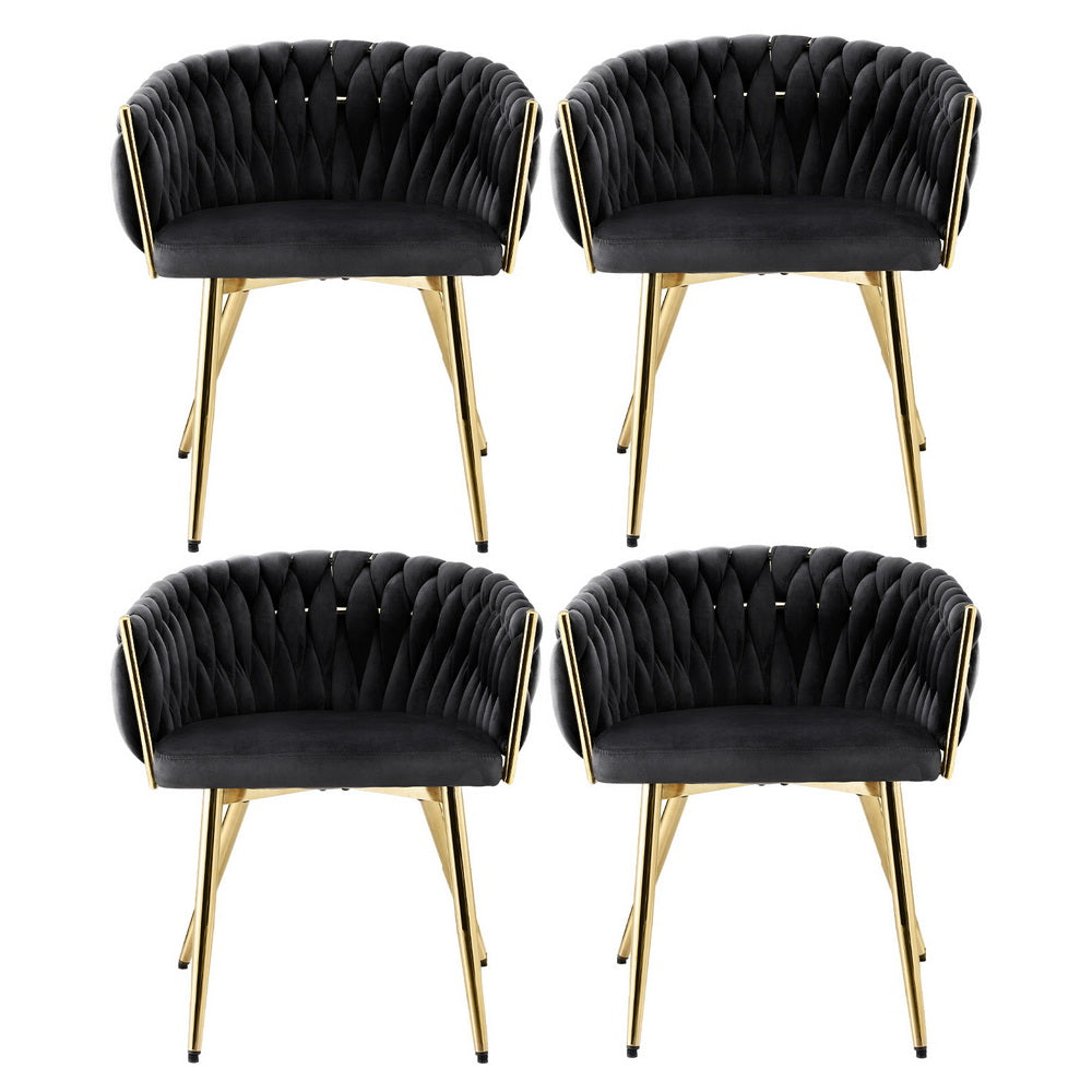 Mira Velvet Armchair Dining Chairs – Black – Set of 4