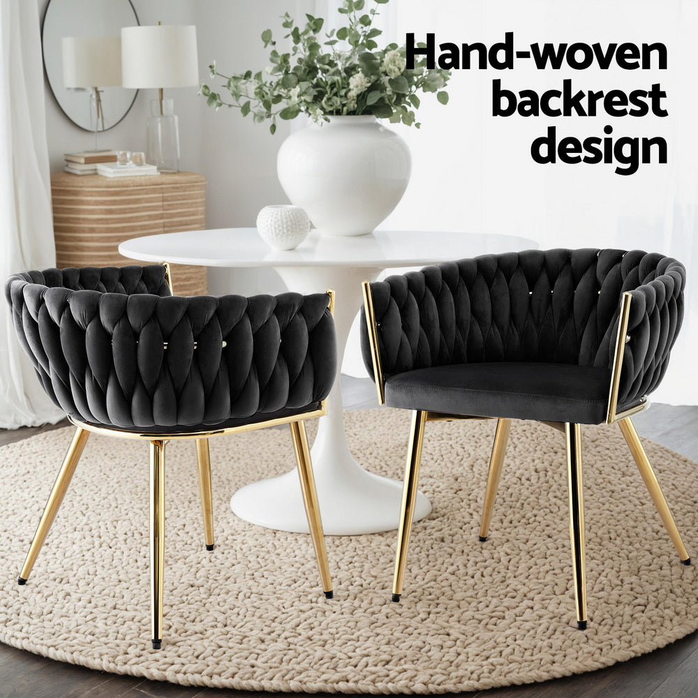 Mira Velvet Armchair Dining Chairs – Black – Set of 4