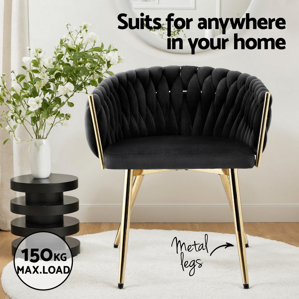 Mira Velvet Armchair Dining Chairs – Black – Set of 4