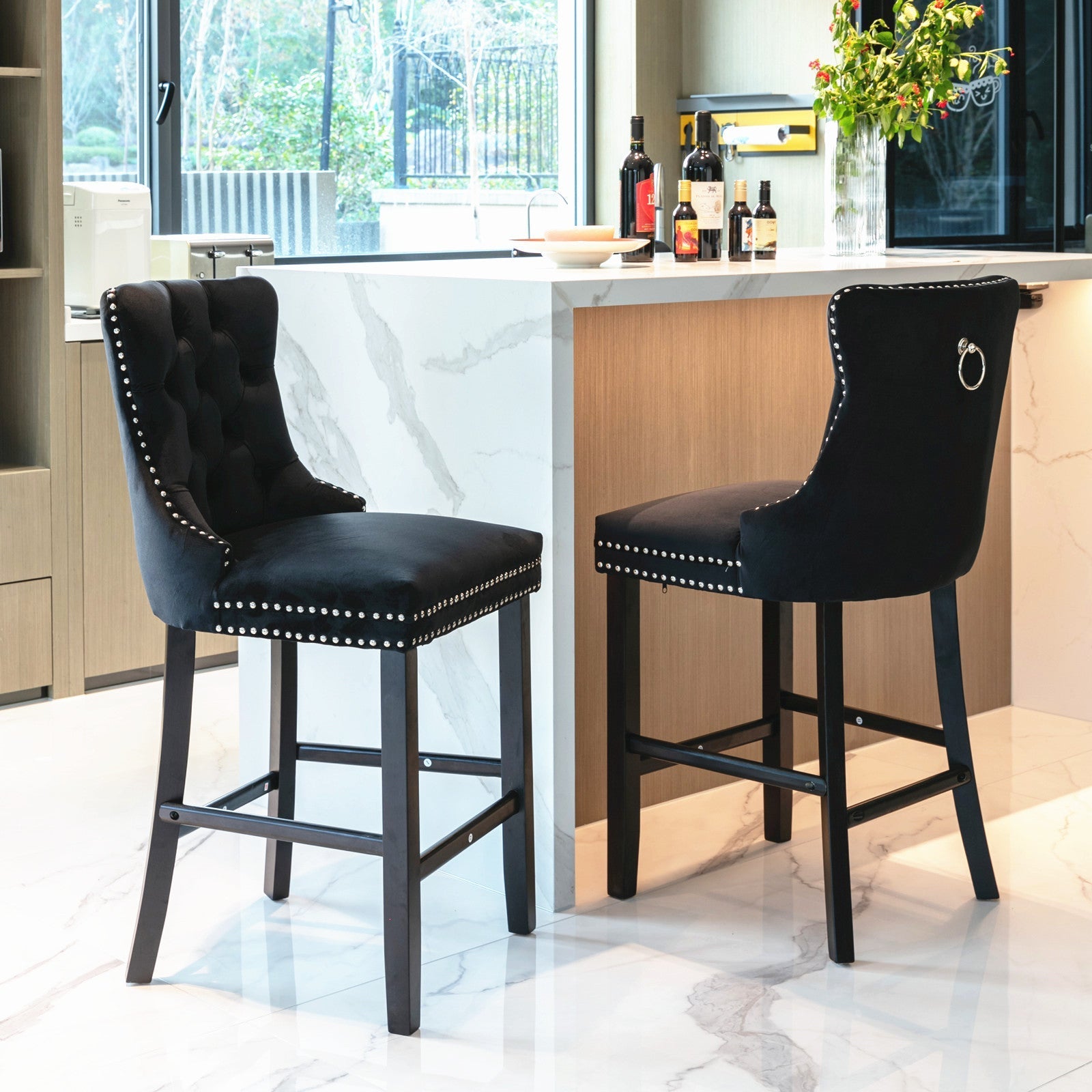 Cove Velvet Tufted Bar Stools – Black – Set of 4