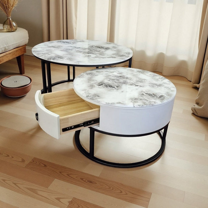 Alderon Nesting Coffee Table Set – Black – Set of 2