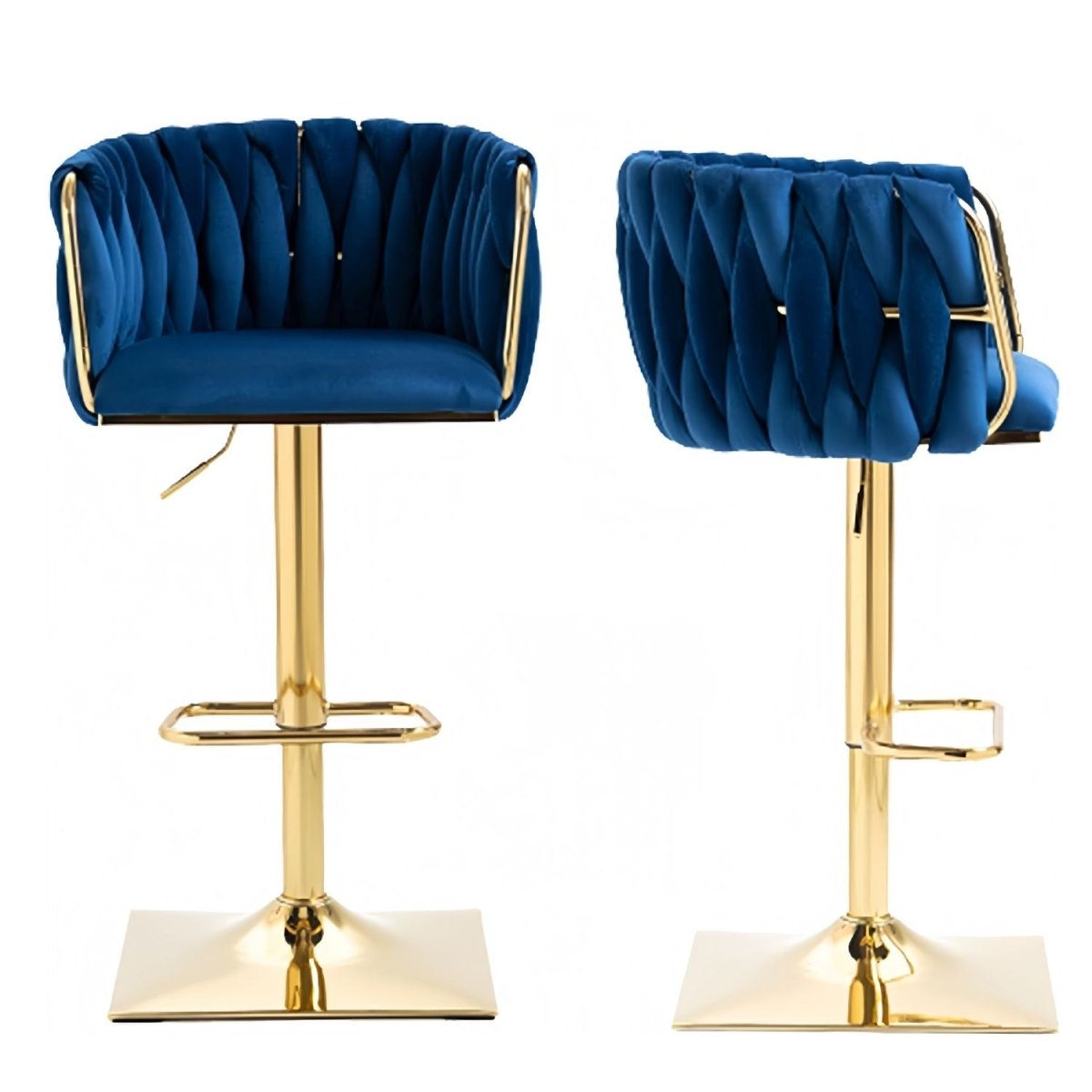 Atlas Modern Velvet Breakfast Bar Stools Swivel Barstools Adjustable Counter Stools with Backrest Set of 2 Navy Blue