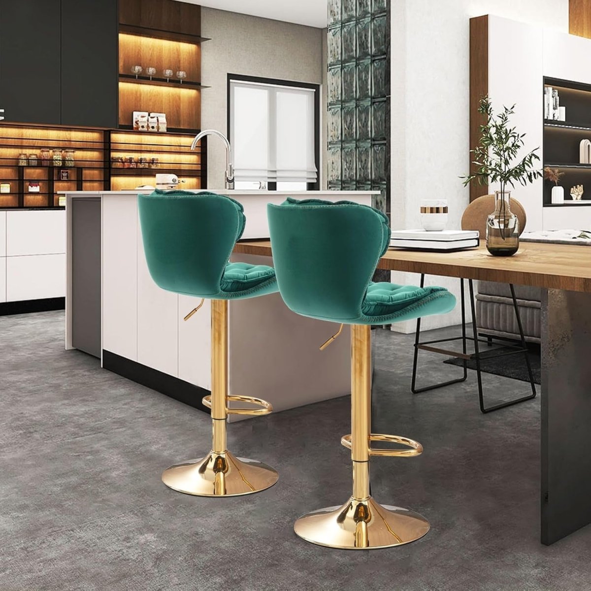 Emerald Velvet Swivel Bar Stools – Green – Set of 2