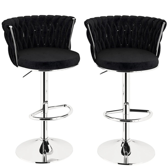 Linden SERENITà Modern Silver Swivel Upholstered Velvet Adjustable Height Counter Stool with Metal Frame Black (Set of 2)