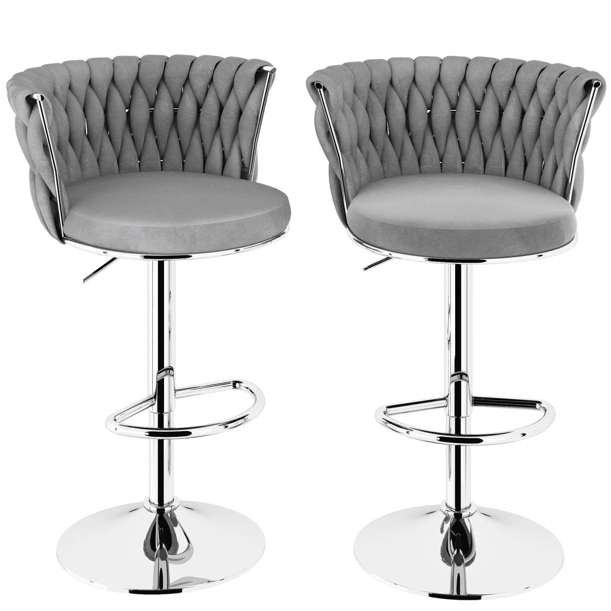 Linden SERENITà Modern Silver Swivel Upholstered Velvet Adjustable Height Counter Stool with Metal Frame Grey (Set of 2)