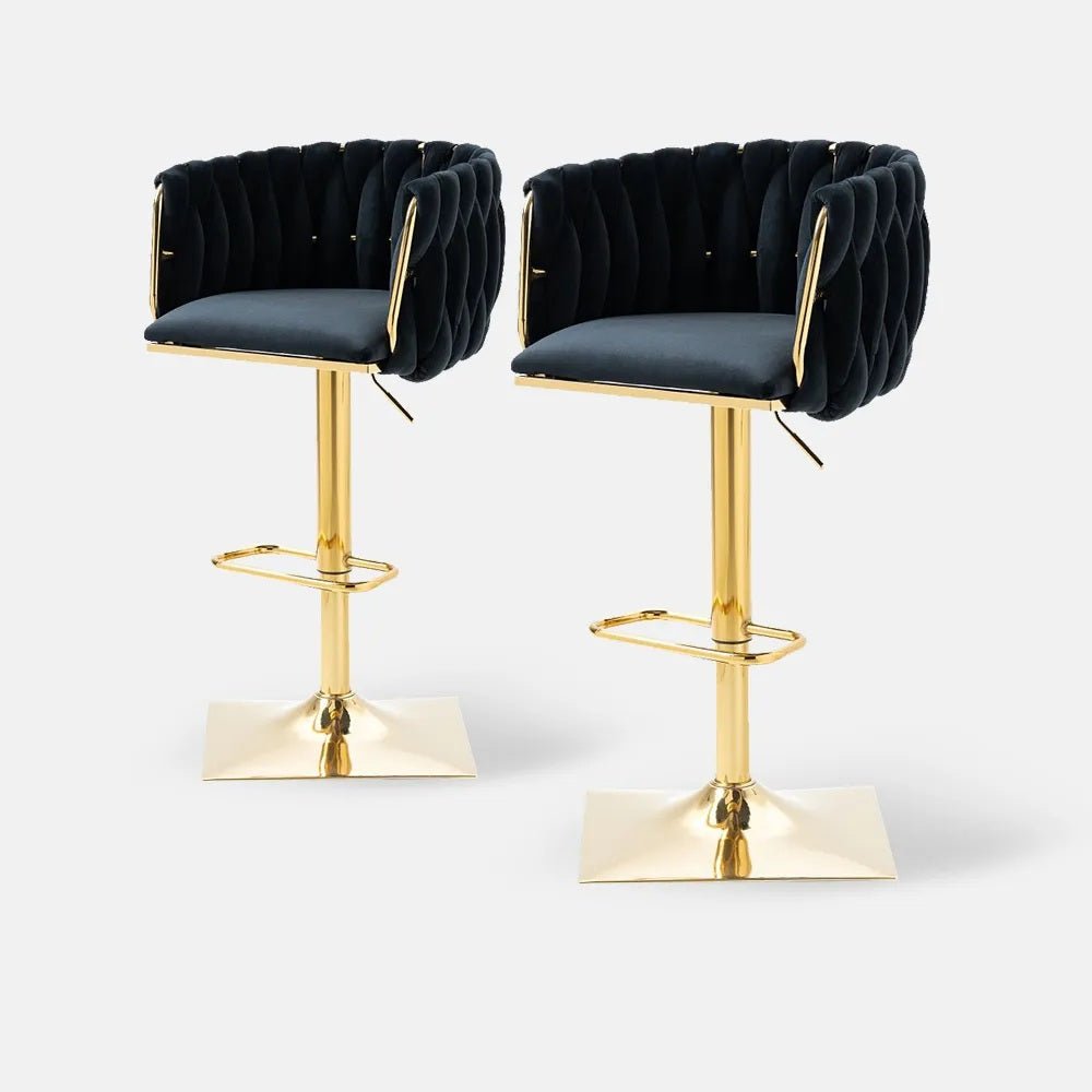 Cove Velvet Swivel Bar Stools – Black – Set of 2