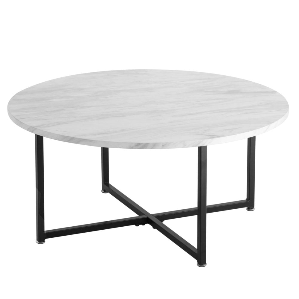Sterling Marble Effect Coffee Table – White & Black – Round