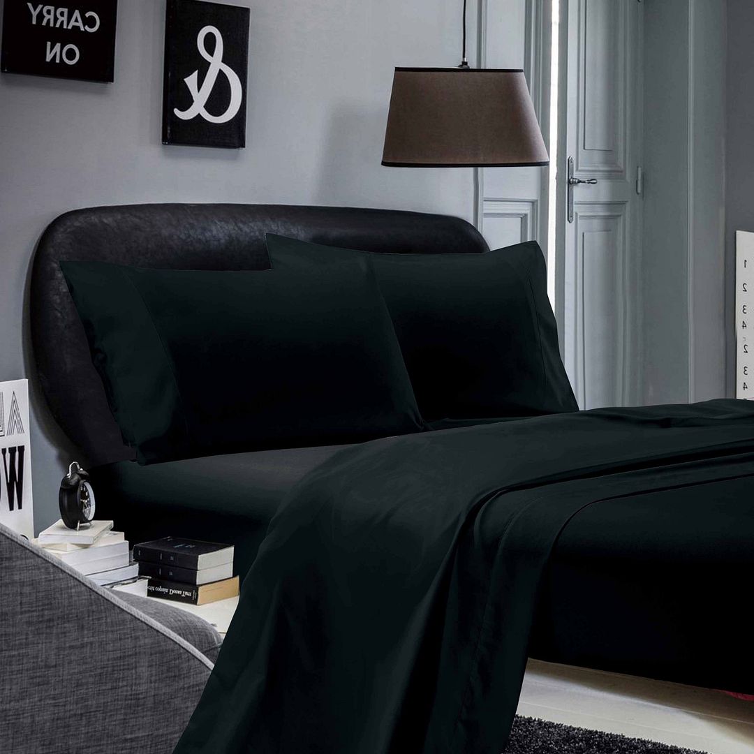 Arlo 1000TC Ultra Soft Bed Black Flat & Fitted Sheet Set – Queen