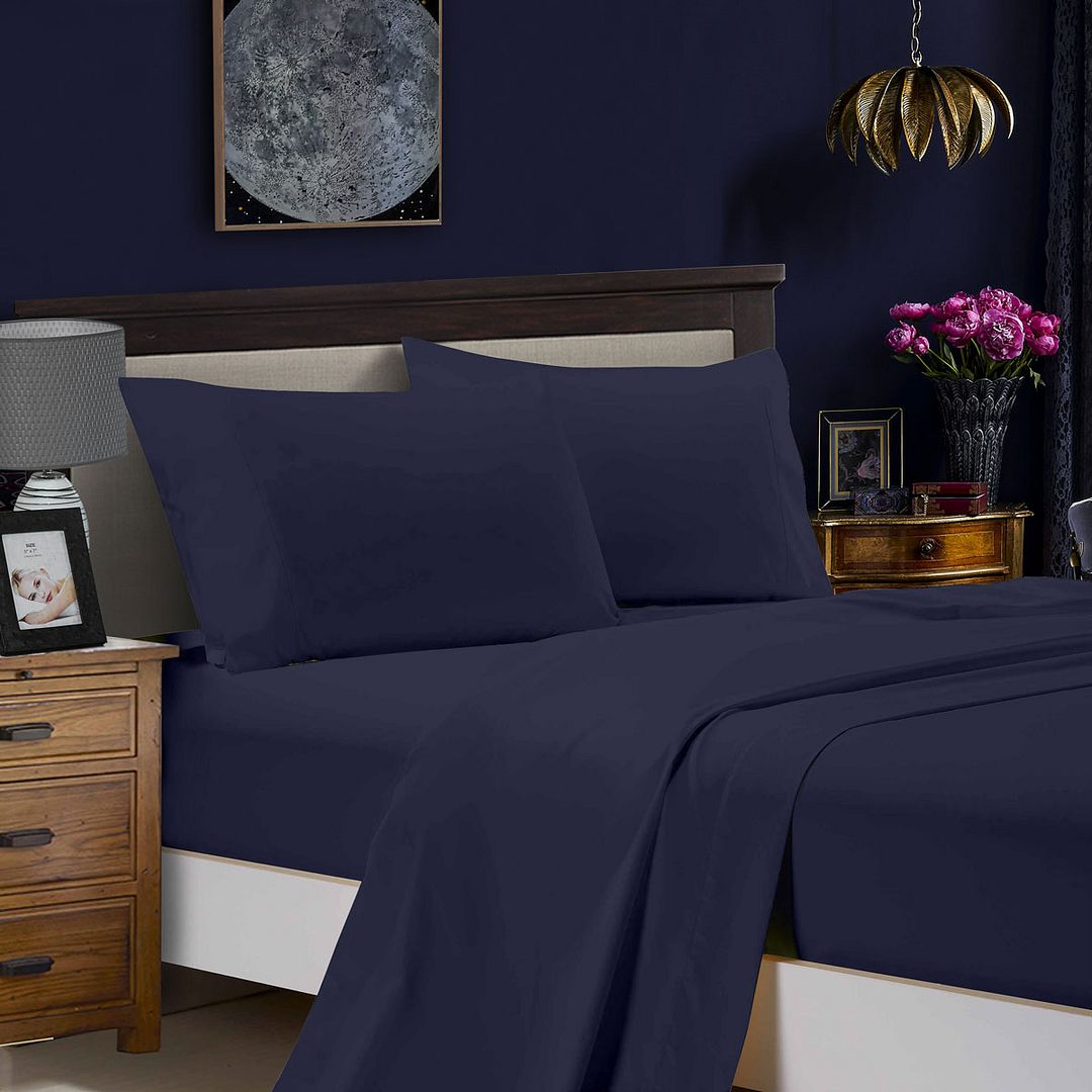 Cove 1000TC Ultra Soft Bed Midnight Blue Flat & Fitted Sheet Set – Single
