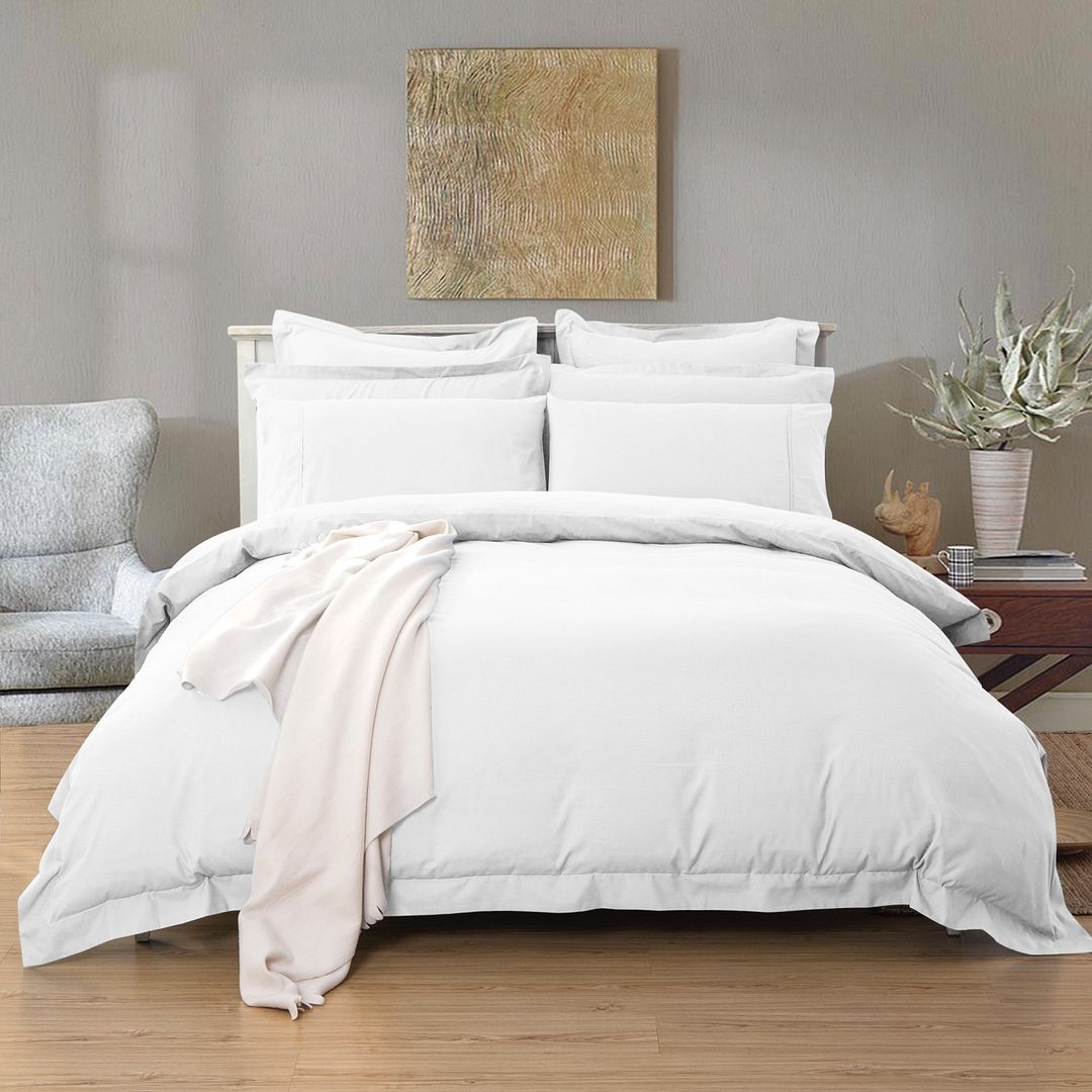 Haven 1000TC Tailored White Duvet Quilt Cover Set – King Single