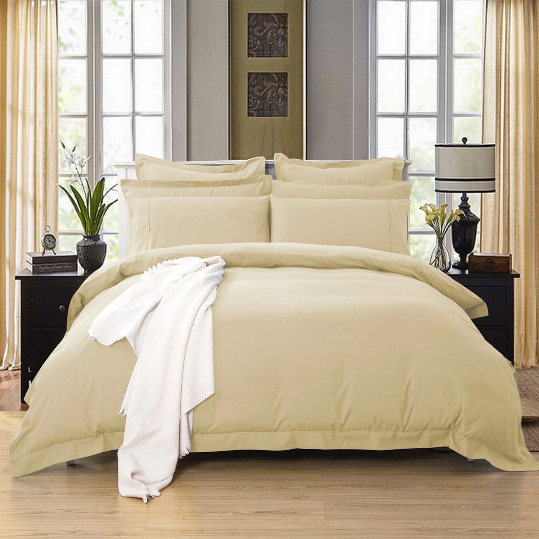 Atlas 1000TC Tailored Yellow Cream Duvet Quilt Cover Set – King Single