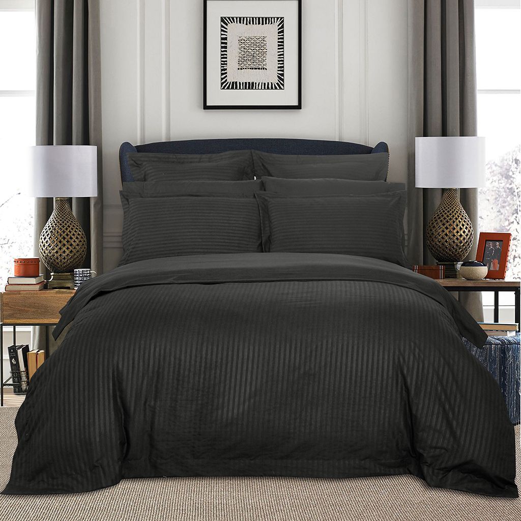 Rowan 1000TC Ultra Soft Striped Charcoal Duvet Quilt Cover Set – Queen