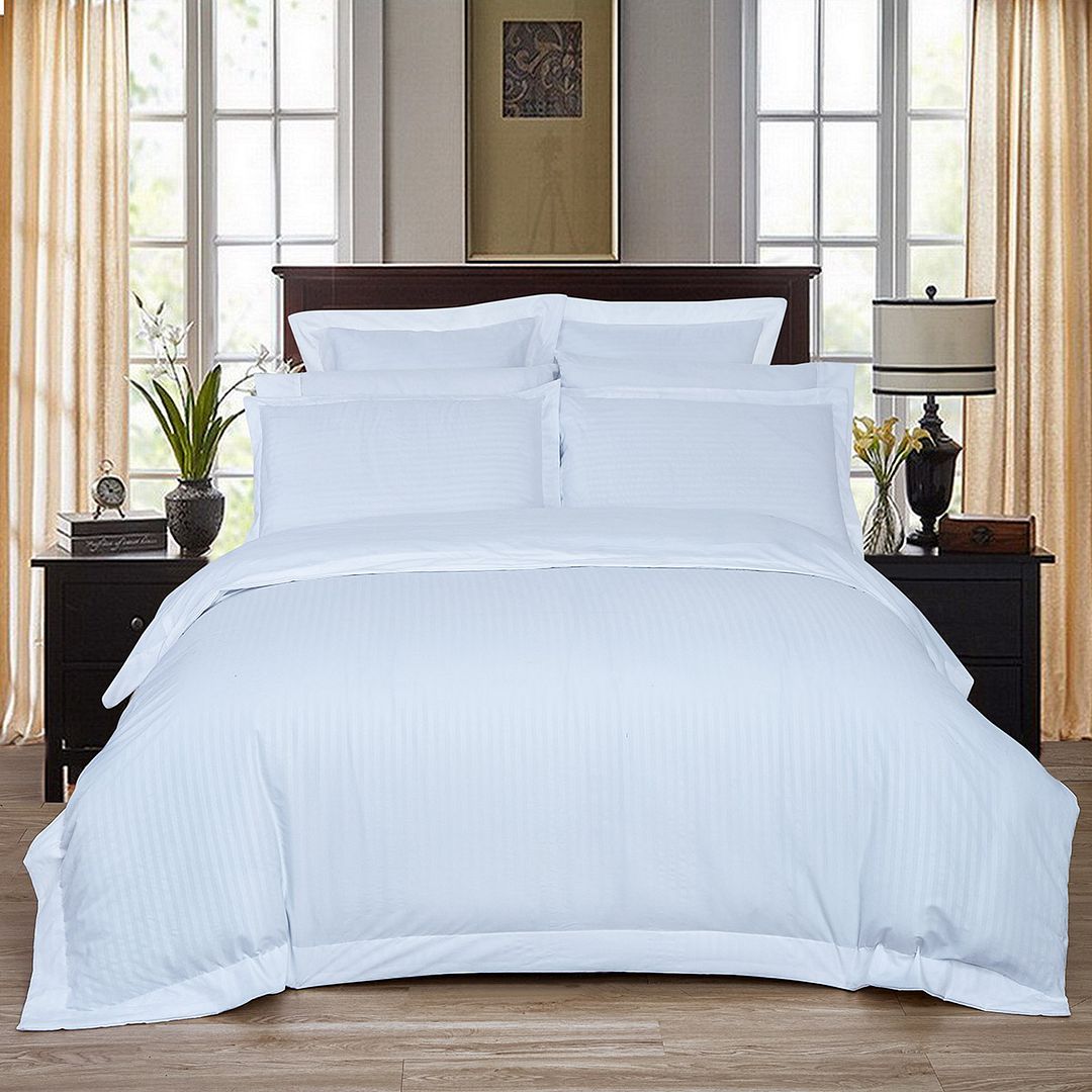 Rowan 1000TC Ultra Soft Striped White Duvet Quilt Cover Set – Super King