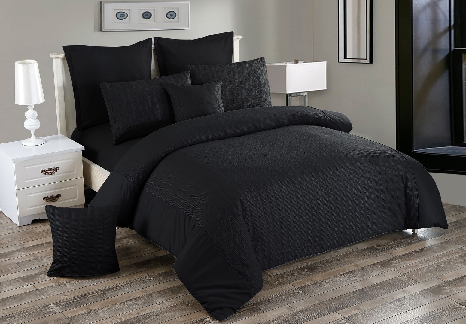 Avalon Seersucker Quilt Cover Set – Black – Double