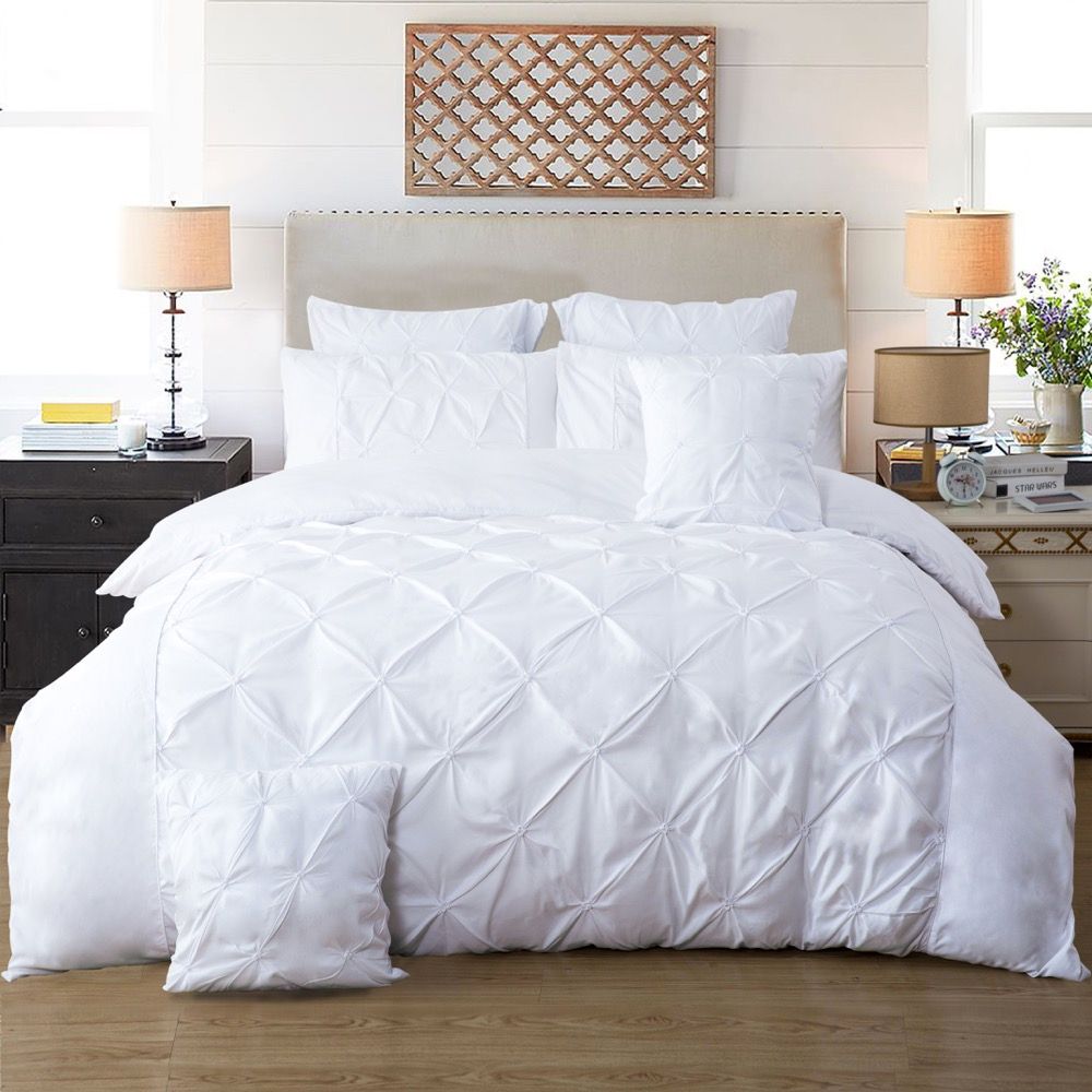 Diamond Pintuck White Duvet Quilt Cover Set – King