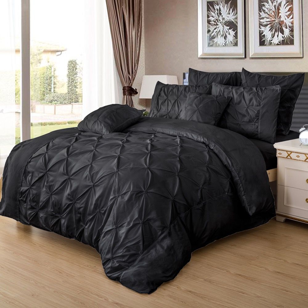 Valdora Diamond Pintuck Quilt Cover Set – Black – King
