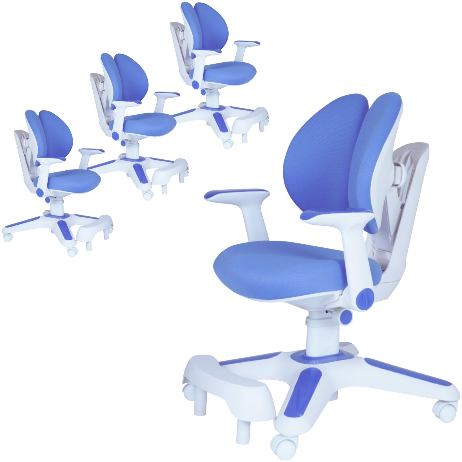 Ergonomic Children Kids Study Chair Set of 4 Height Adjustable - Blue