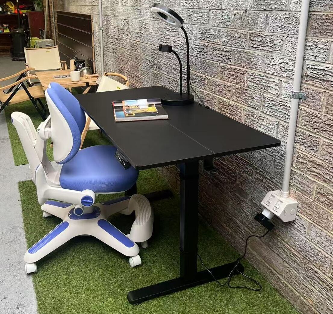 Zenith Kids Study Chair & Electric Standing Desk Set – Blue & Black – Medium