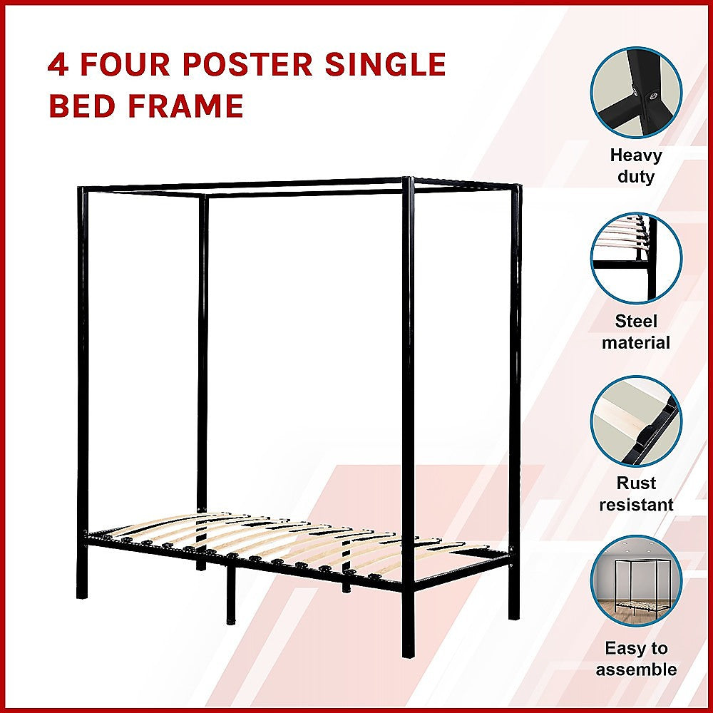 Rowan 4 Poster Bed Frame – Black – Single