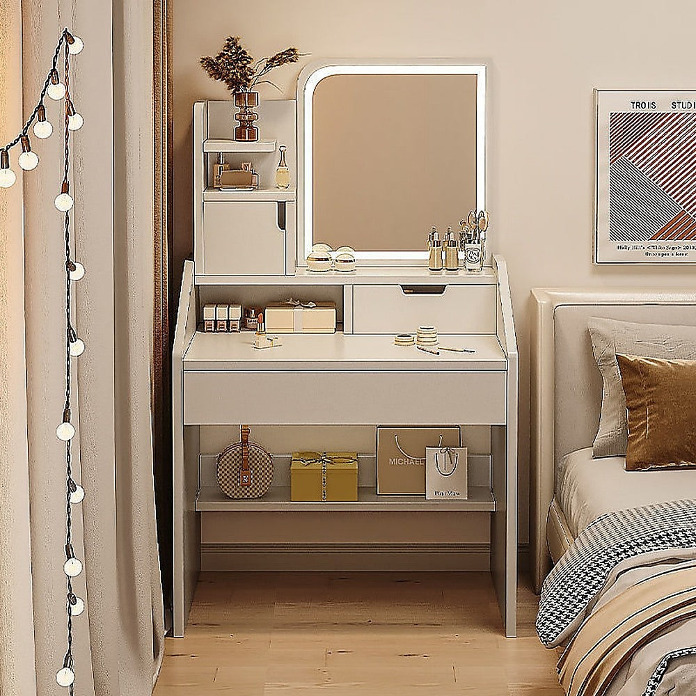 Laurel Makeup Vanity with LED Mirror – White – Standard