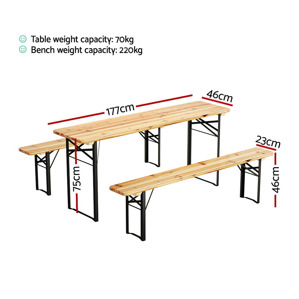Haven Wooden Bench Dining Set – Natural – 3 Piece