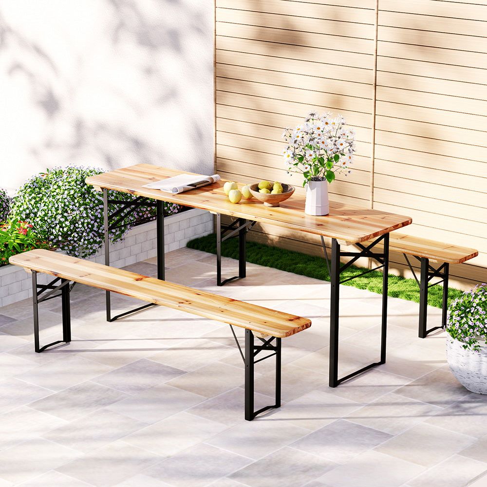 Haven 3 PCS Outdoor Furniture Dining Set Lounge Setting Patio Wooden Bench