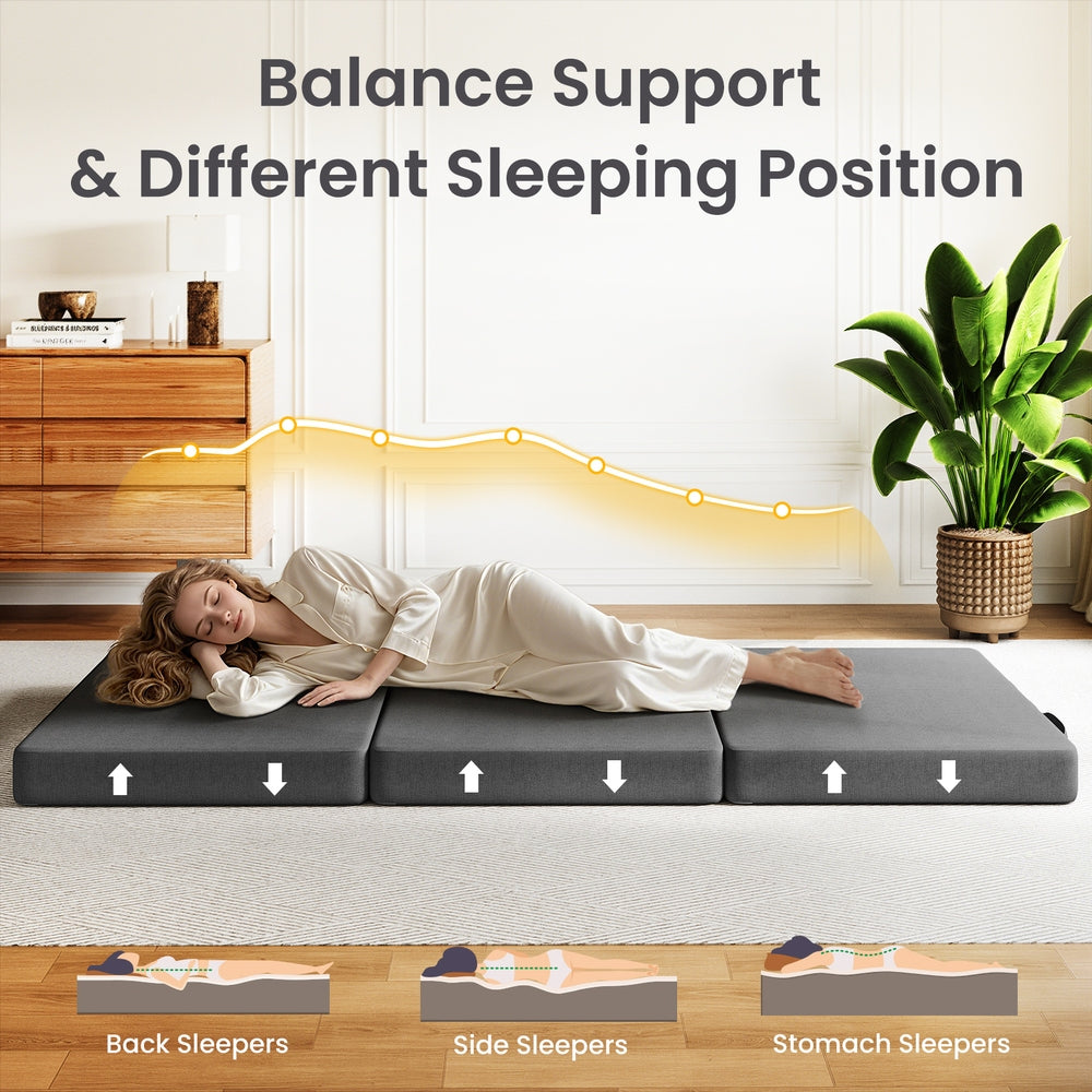 Hudson Tri-Fold Memory Foam Mattress – Grey – Single