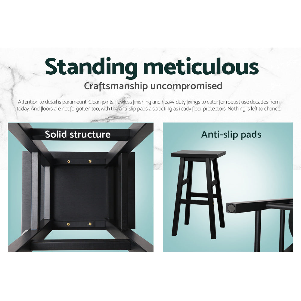 Marston Beech Wood Bar Stools – Black – Set of 2