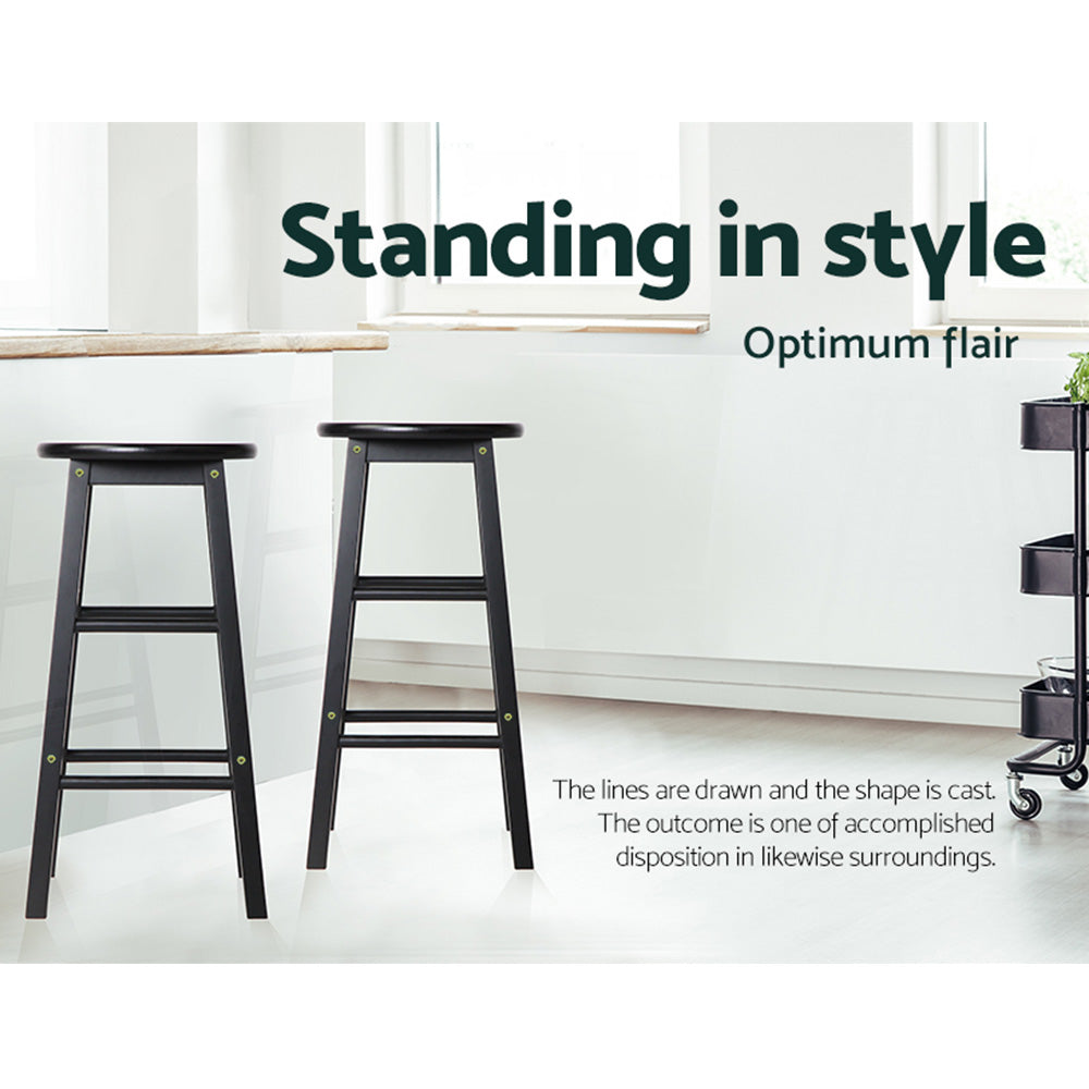 Nara Wooden Bar Stools – Black – Set of 2