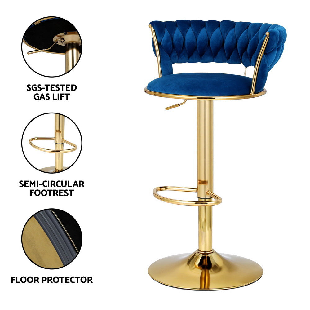 Haven Gas Lift Velvet Bar Stools – Blue – Set of 2