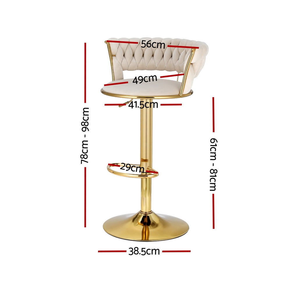 Rowan Gas Lift Velvet Bar Stools – Beige / Cream – Set of 2