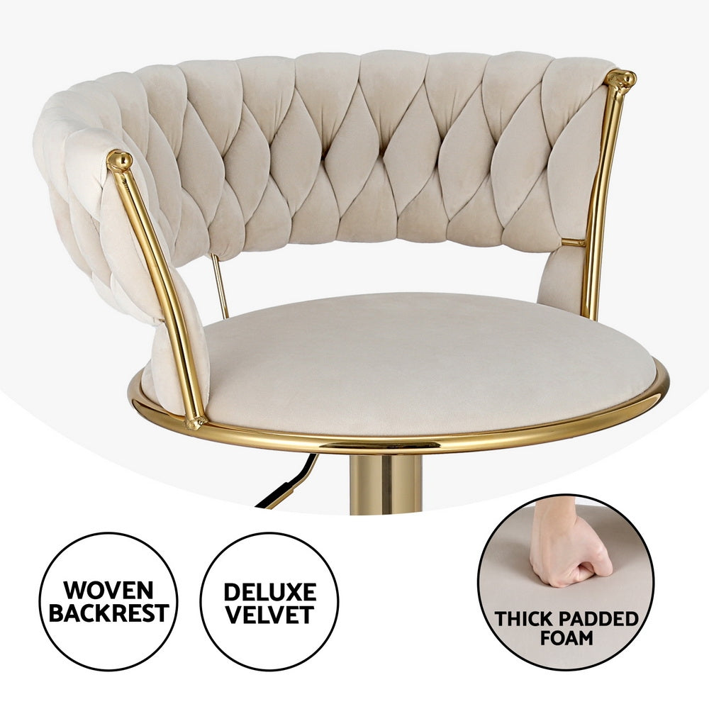 Rowan Gas Lift Velvet Bar Stools – Beige / Cream – Set of 2