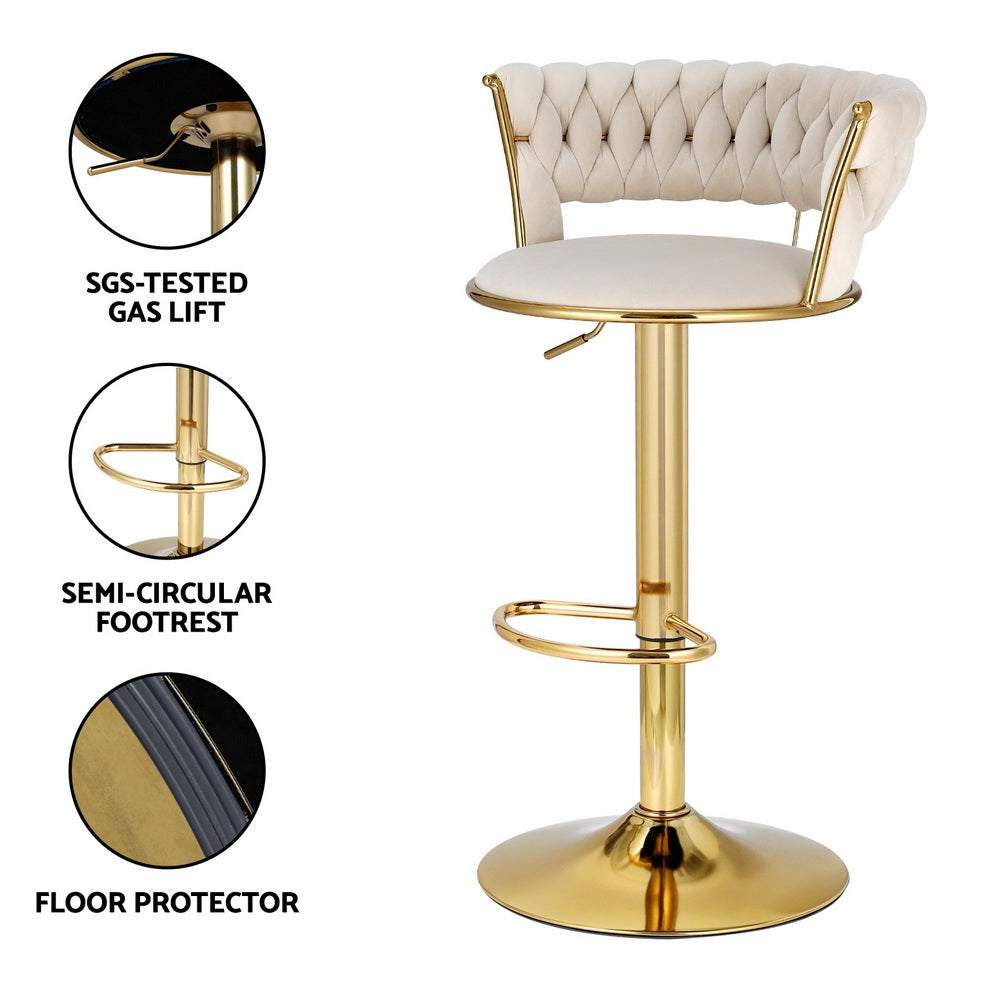 Rowan Gas Lift Velvet Bar Stools – Beige / Cream – Set of 2