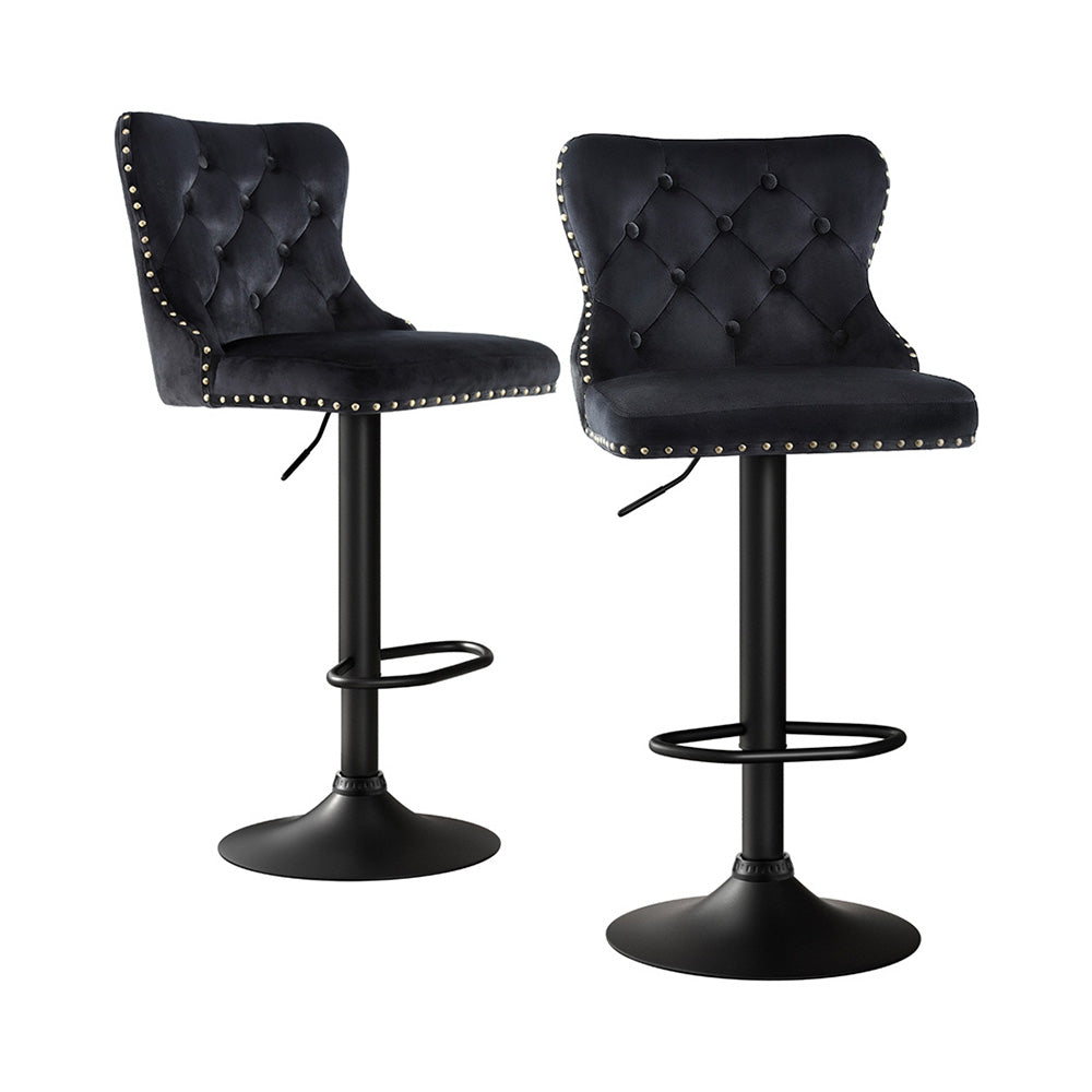 Cove 2x Velvet Bar Stool Adjustable Height Nailhead Trim Kitchen Counter Stool
