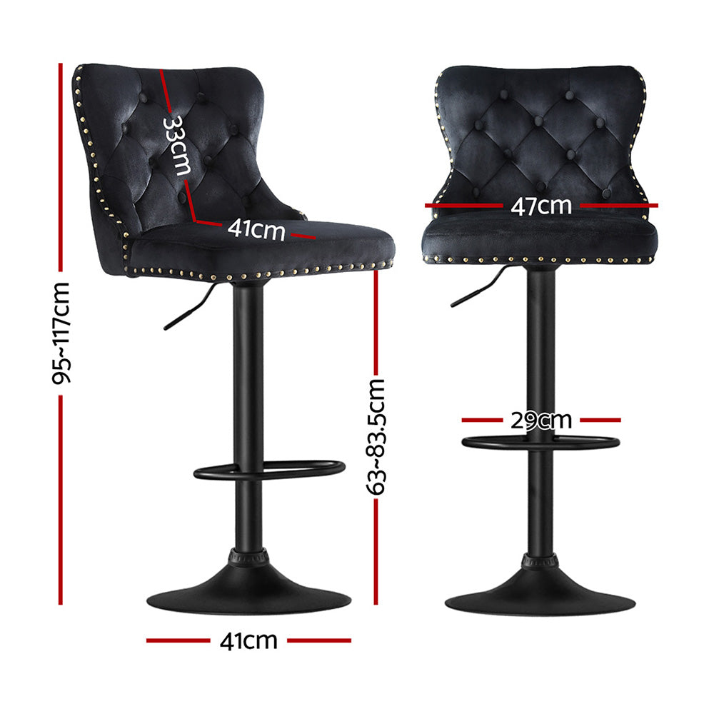 Roslyn Velvet Bar Stools with Nailhead Trim – Black – Set of 2