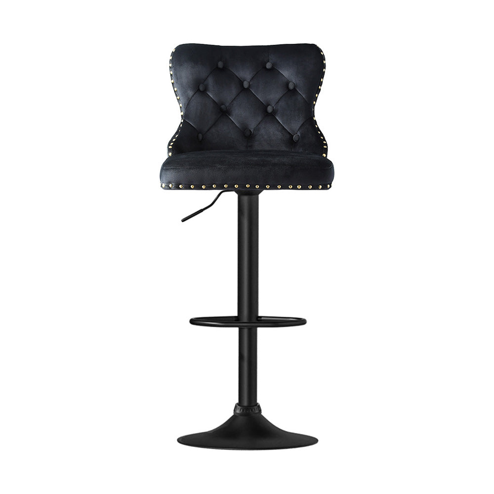 Roslyn Velvet Bar Stools with Nailhead Trim – Black – Set of 2