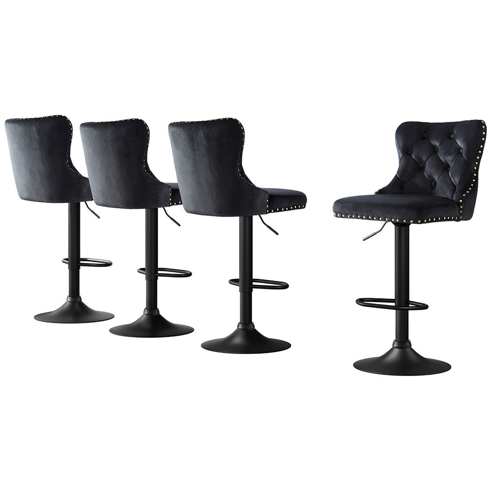 Nova 4x Velvet Bar Stool Adjustable Height Nailhead Trim Kitchen Counter Stool